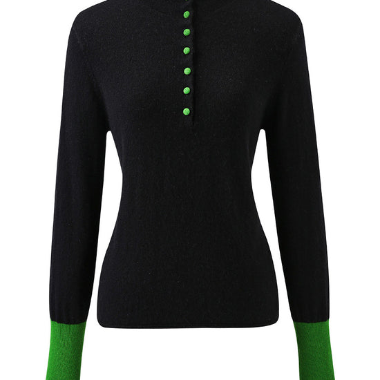 COMOBOCA 100% Cashmere Women's Button Down Contrast Cuff Knit Sweater