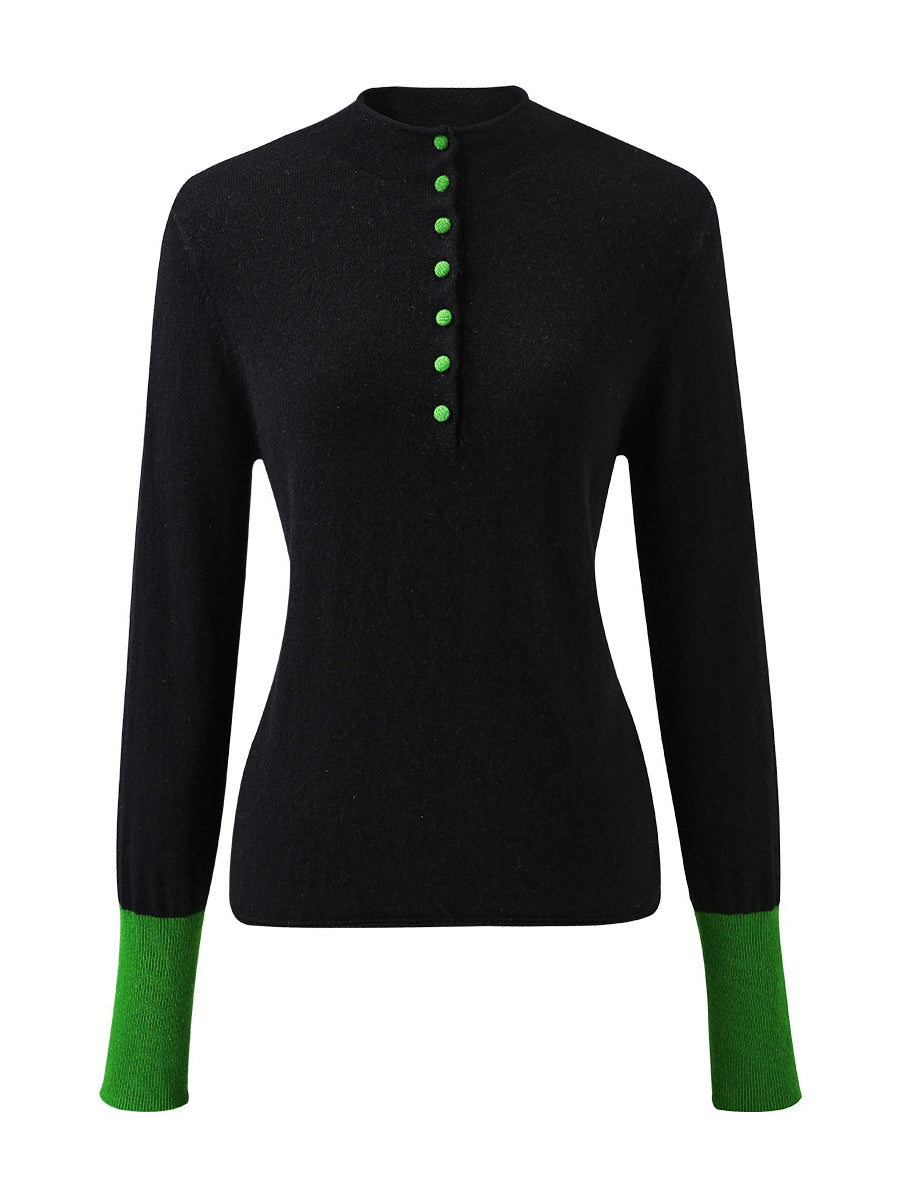 COMOBOCA 100% Cashmere Women's Button Down Contrast Cuff Knit Sweater
