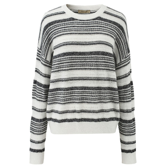 COMOBOCA 100% Cashmere Women's Striped Knit Round Neck Sweater