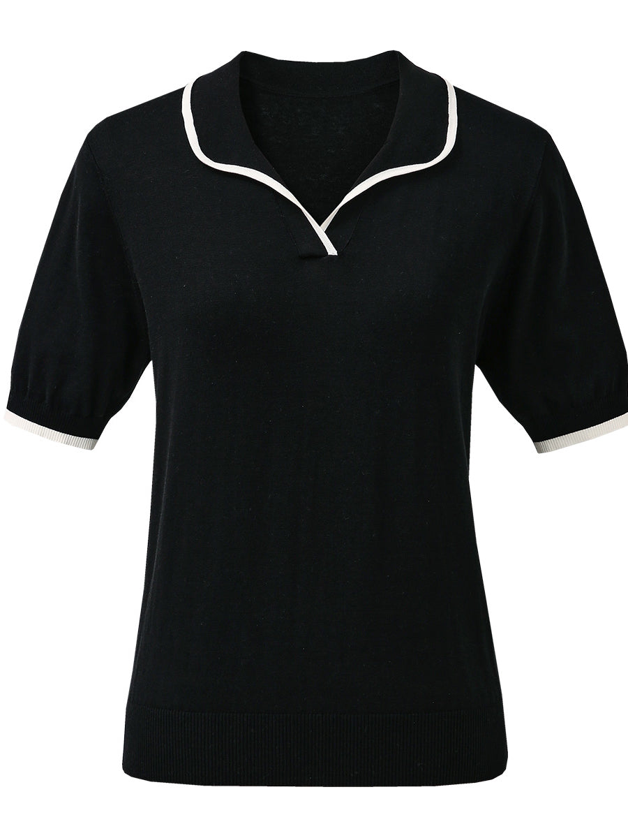 COMOBOCA Women's Casual Contrast Trim Polo T-Shirt