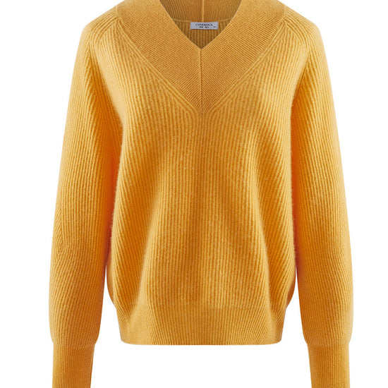 COMOBOCA 100% Cashmere Women's Lantern Sleeve V-Neck Knit Sweater