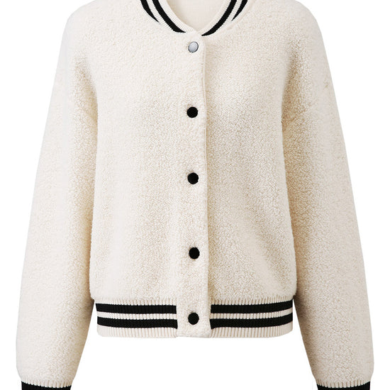 COMOBOCA 100% Wool Women's Striped Ribbing Jacket