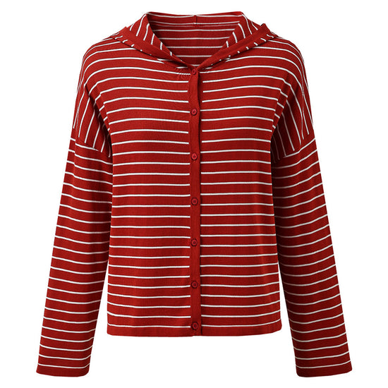 COMOBOCA Women's Striped Button Hooded Cardigan