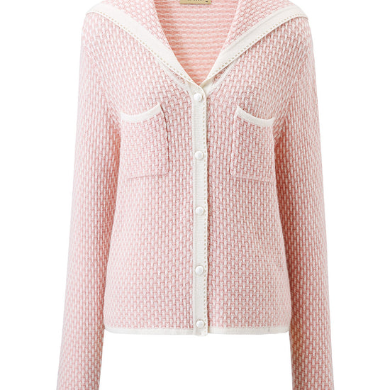 COMOBOCA 100% Cashmere Women's Sailor Collar Knit Cardigan