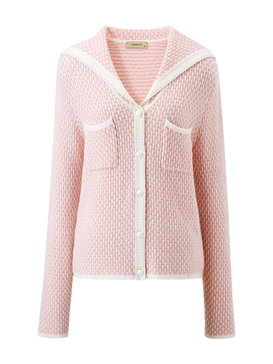 COMOBOCA 100% Cashmere Women's Sailor Collar Knit Cardigan