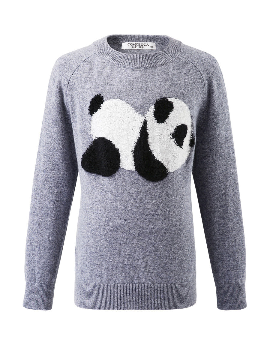 COMOBOCA 100% Wool Kids' Round Neck Intarsia Sweater