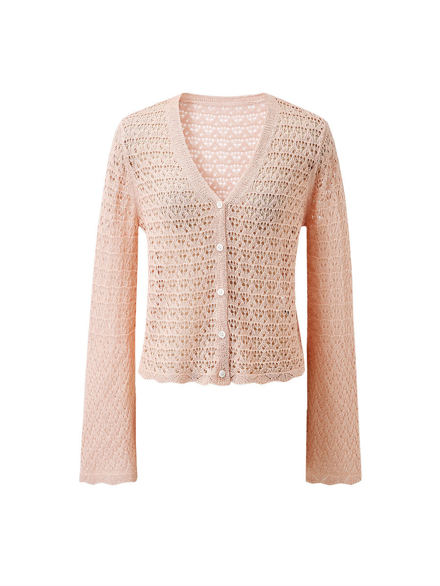 COMOBOCA Women's Bell Sleeve Lace Knit Cardigan