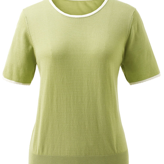 COMOBOCA Women's Contrast Trim Knit T-Shirt