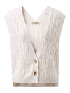 COMOBOCA 100% Wool Women's Cable Knit Button-Front Vest