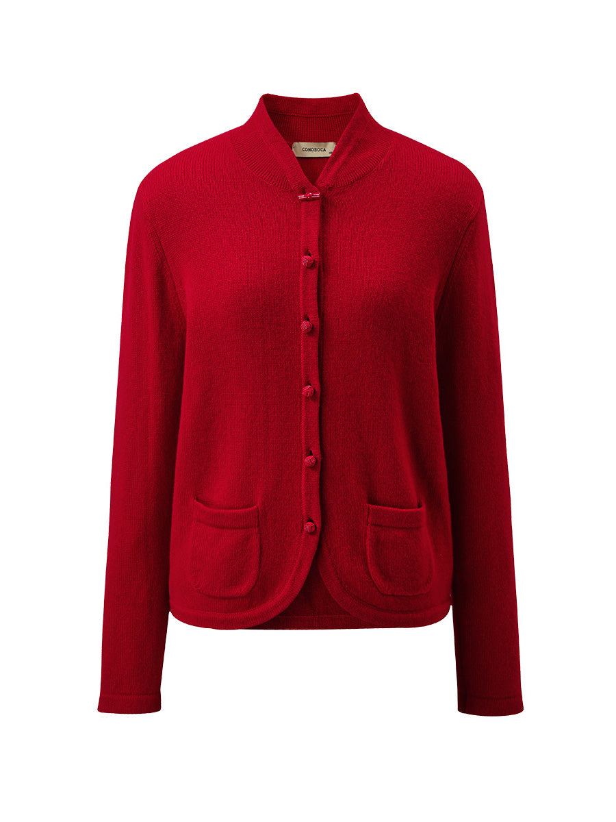COMOBOCA 100% Cashmere Women's Cardigan with Mandarin Collar