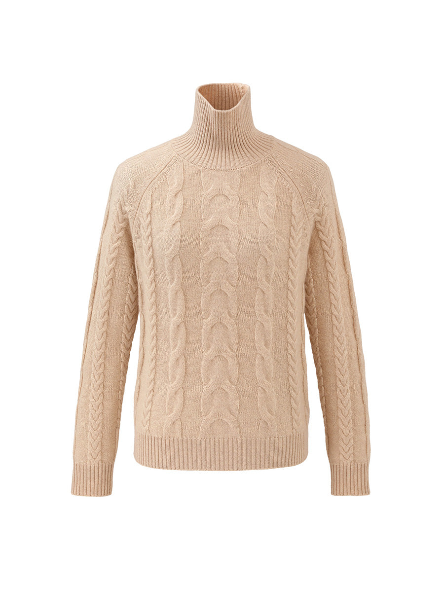 COMOBOCA 100% Cashmere Women's Turtleneck Cable Knit Sweater