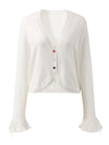 COMOBOCA Women's Heart Button Cropped Ruffle Bell Cardigan