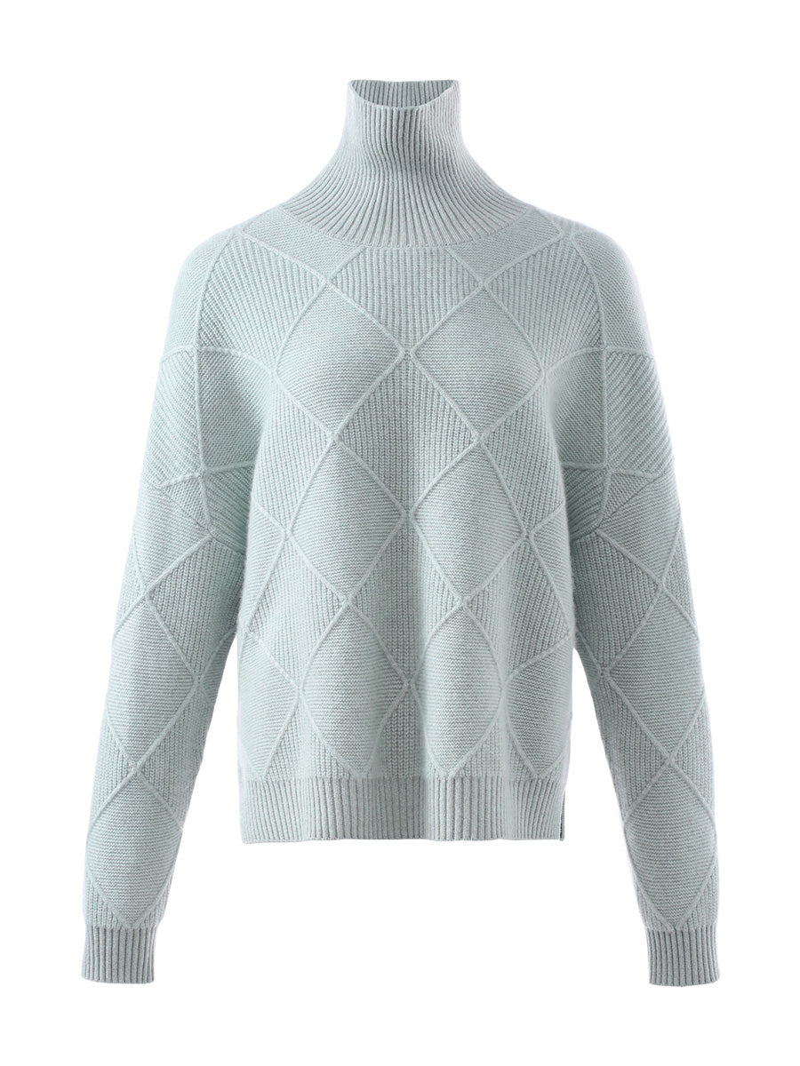 COMOBOCA 100% Cashmere Women's Diamond Knit Turtleneck Sweater