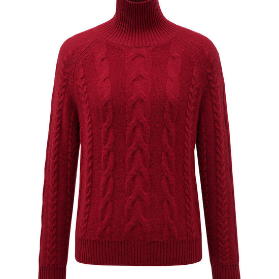 COMOBOCA 100% Cashmere Women's Turtleneck Cable Knit Sweater