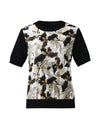 COMOBOCA Women's Cotton Silk Floral Ribbed Print Knit T-Shirt