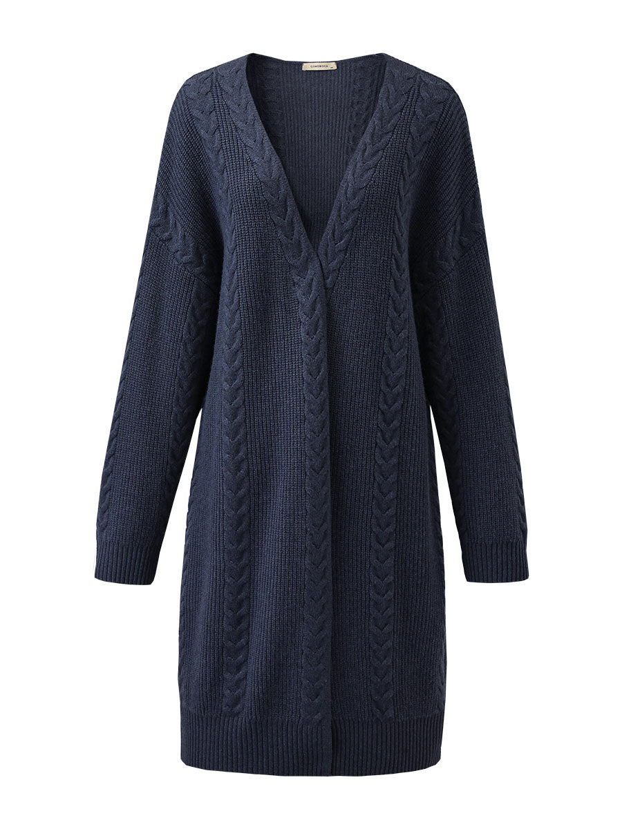 COMOBOCA 100% Wool Women's Cozy Cable Knit Long Coat