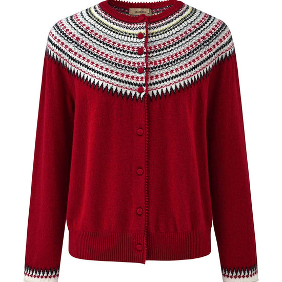 COMOBOCA 100% Cashmere Women's Fair Isle Button Front Cardigan