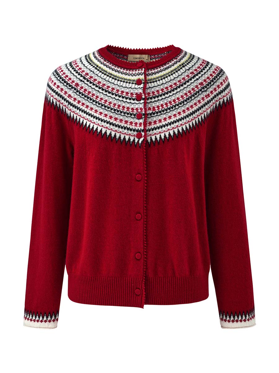 COMOBOCA 100% Cashmere Women's Fair Isle Button Front Cardigan