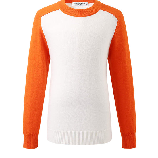 COMOBOCA 100% Wool Kids' Round Neck Color Block Sweater