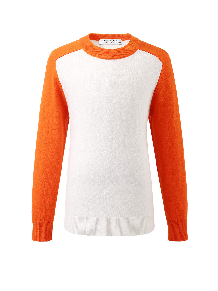 COMOBOCA 100% Wool Kids' Round Neck Color Block Sweater