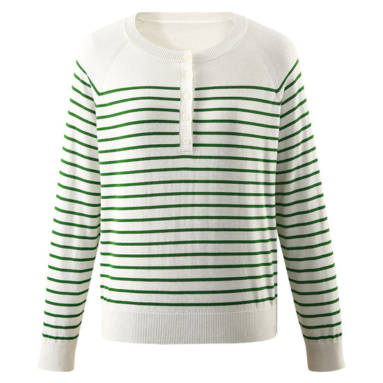 COMOBOCA Women's Striped Henley T-Shirt Sweater