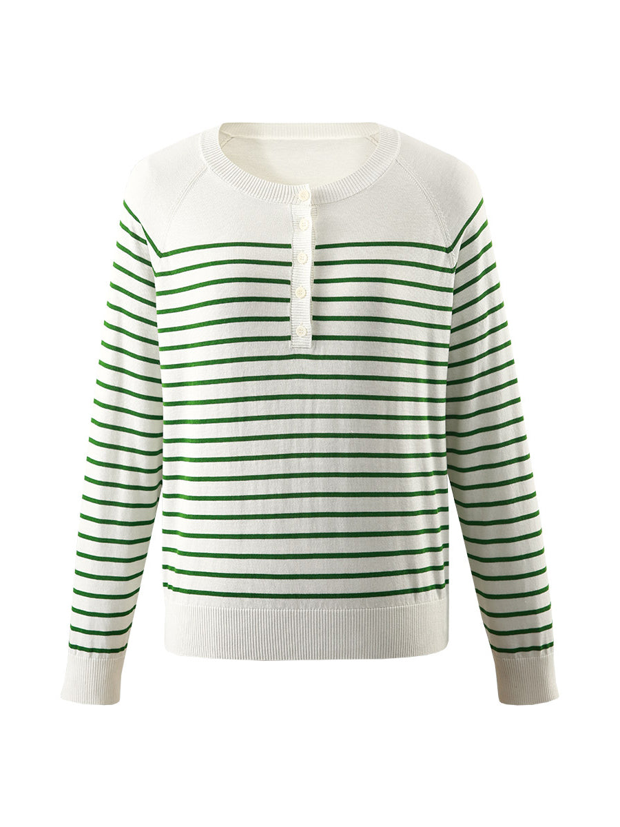 COMOBOCA Women's Striped Henley T-Shirt Sweater