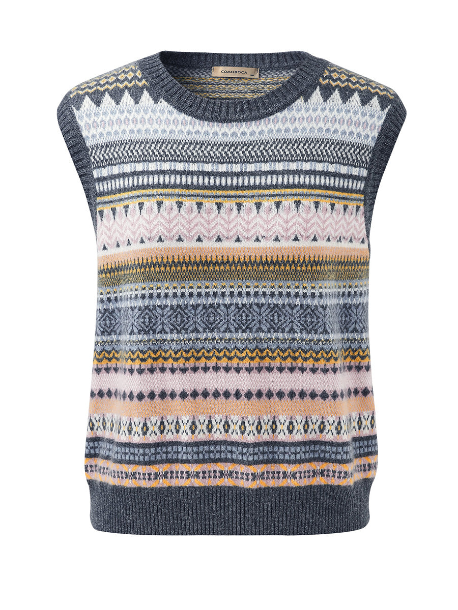 COMOBOCA 100% Cashmere Women's Striped Knit Vest