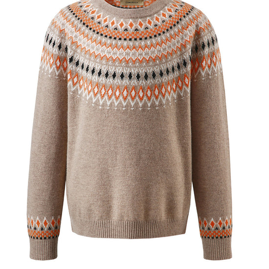 COMOBOCA 100% Wool Kids' Fair Isle Round Neck Sweater