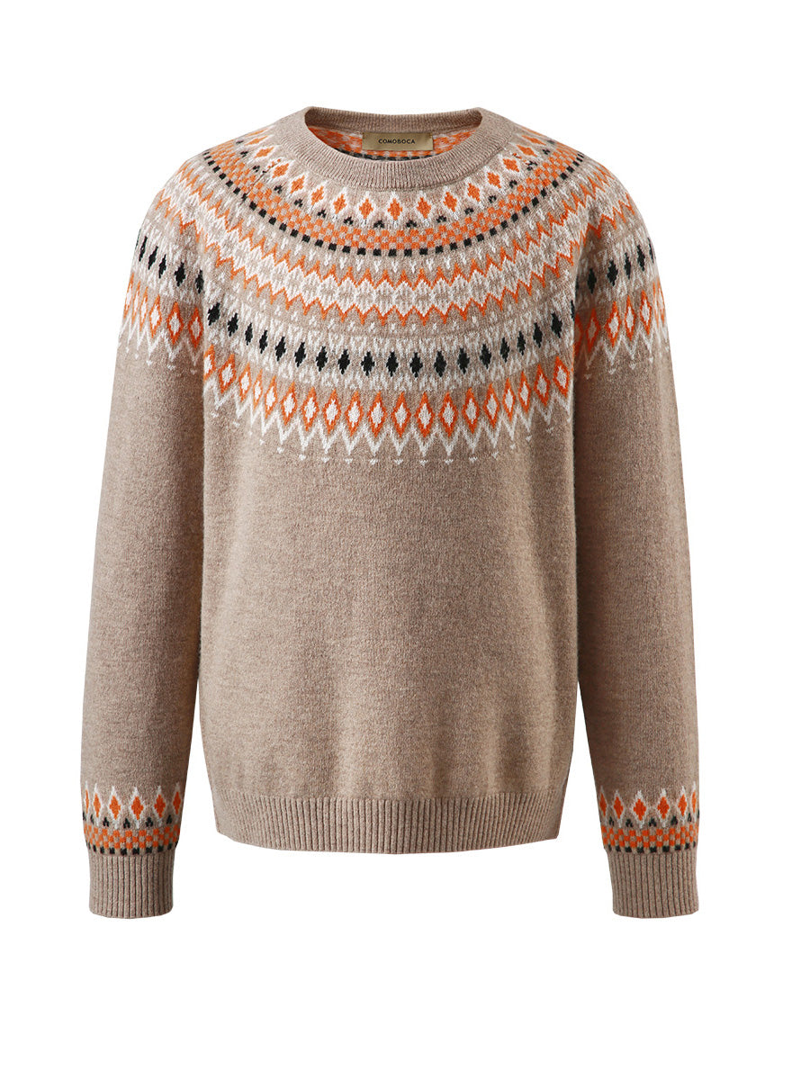COMOBOCA 100% Wool Kids' Fair Isle Round Neck Sweater