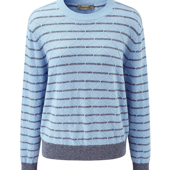 COMOBOCA 100% Cashmere Women's Striped Round Neck Knit Sweater
