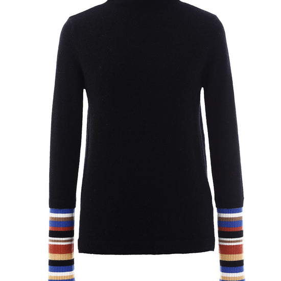 COMOBOCA 100% Cashmere Women's Knit Sweater with Colorful Cuffs