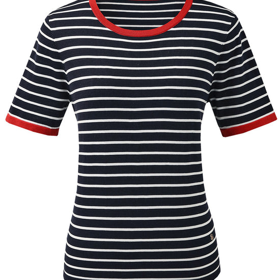 COMOBOCA Women's Striped Ribbed Contrast Trim T-Shirt