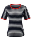 COMOBOCA Women's Striped Ribbed Contrast Trim T-Shirt