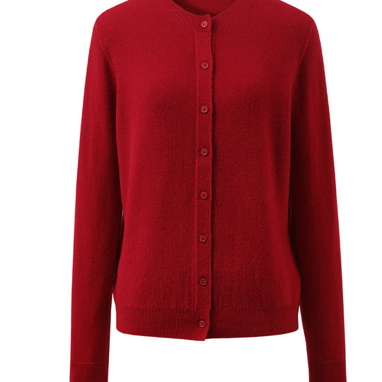 COMOBOCA 100% Wool Women's Round Neck Knit Cardigan