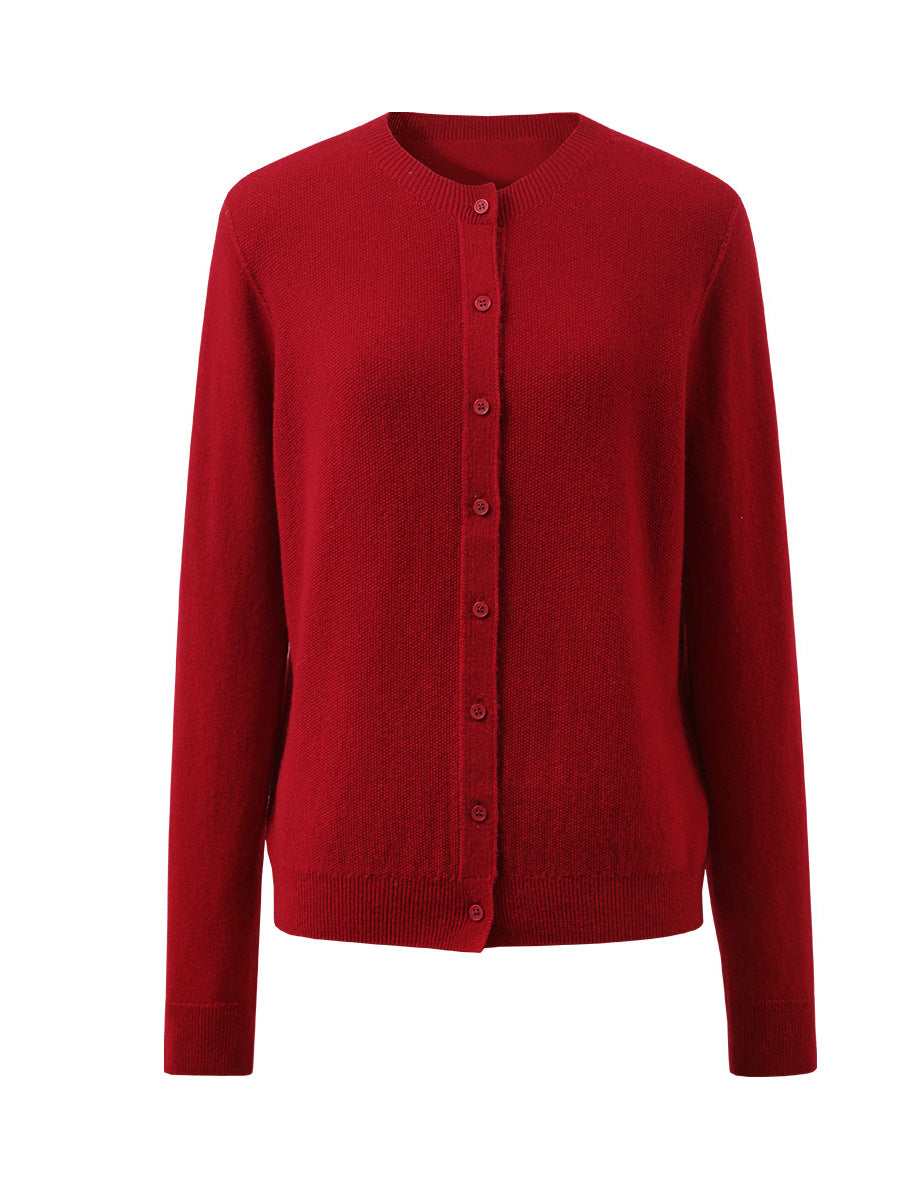 COMOBOCA 100% Wool Women's Round Neck Knit Cardigan