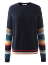 COMOBOCA 100% Cashmere Women's Striped Round Neck Sweater