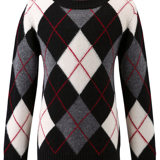 COMOBOCA 100% Wool Kids' Ribbed Argyle Knit Sweater