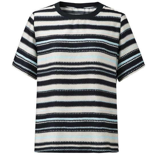COMOBOCA Women's Striped Woven Ribbed T-Shirt