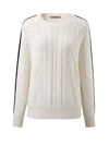 COMOBOCA White 100% Cashmere Women's Crew Neck Intarsia Knit Sweater