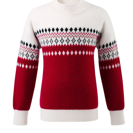 COMOBOCA 100% Wool Kids' Mock Neck Jacquard Sweater