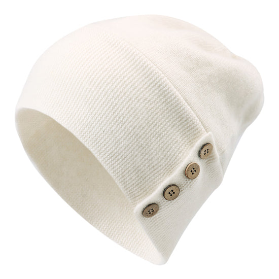 COMOBOCA 100% Cashmere Women's Button Decorated Knit Beanie
