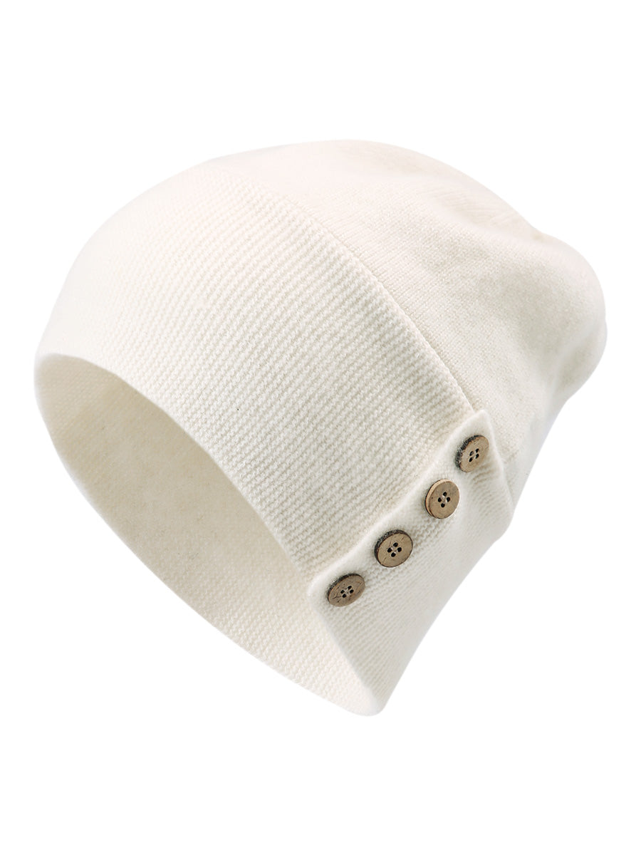 COMOBOCA 100% Cashmere Women's Button Decorated Knit Beanie