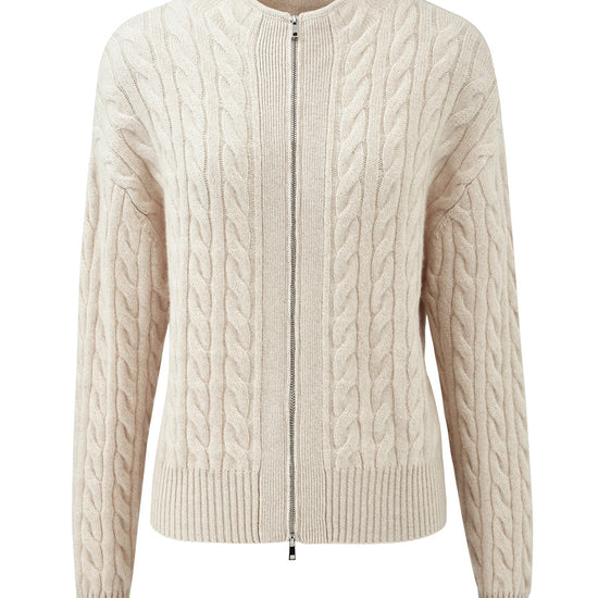 COMOBOCA 100% Cashmere Women's Cable Zip Up Knit Cardigan