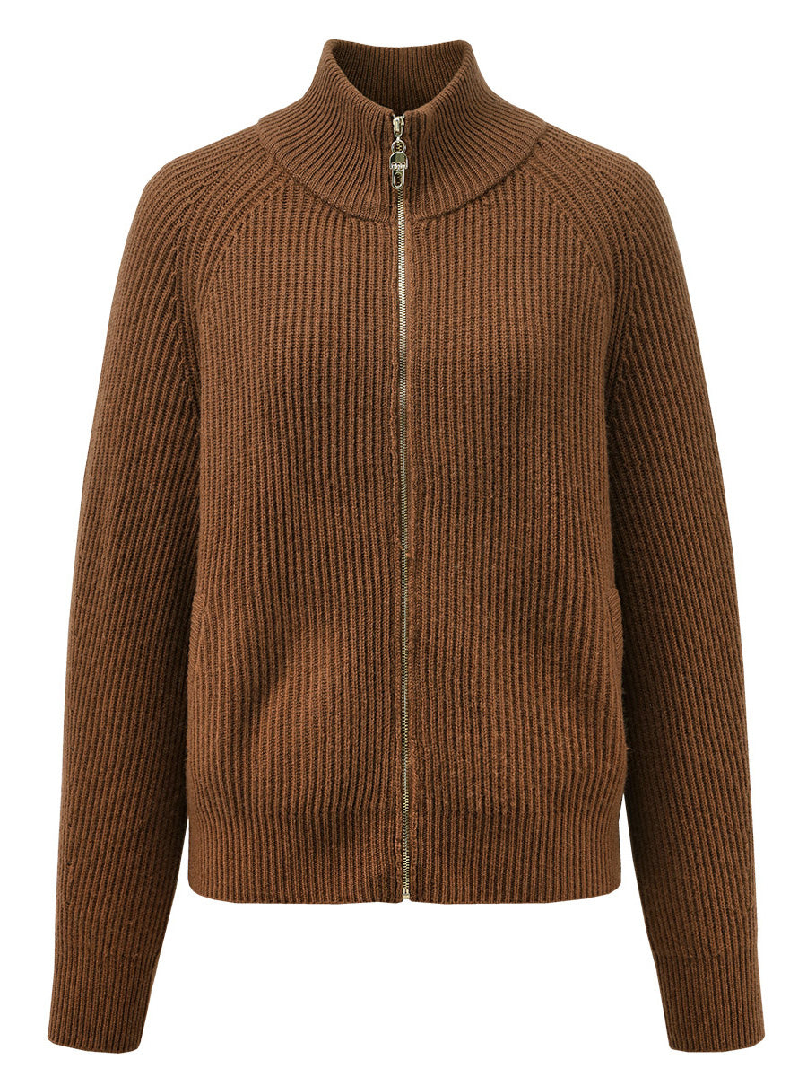 COMOBOCA 100% Wool Women's Half-High Neck Zip Cardigan