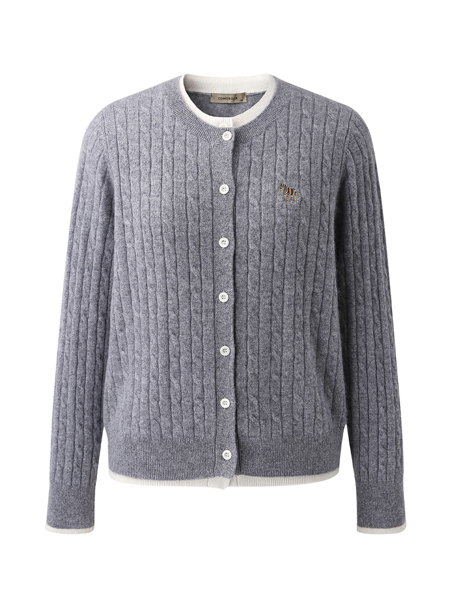 COMOBOCA 100% Cashmere Women's Cable Knit Button Front Cardigan