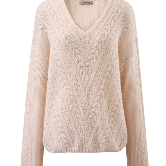 COMOBOCA 100% Cashmere Women's V-Neck Drop Shoulder Sweater