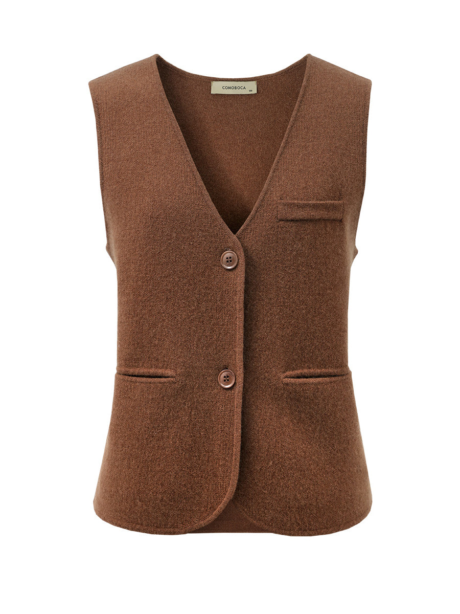 COMOBOCA 100% Wool Elegant Sleeveless Button-Up Vest
