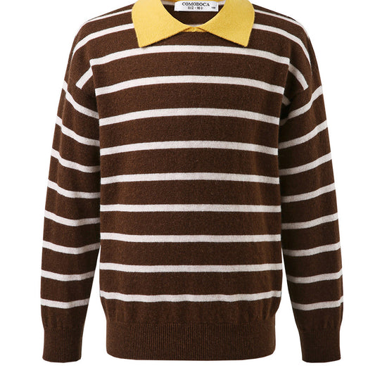 COMOBOCA 100% Wool Kids' Striped Collar Sweater