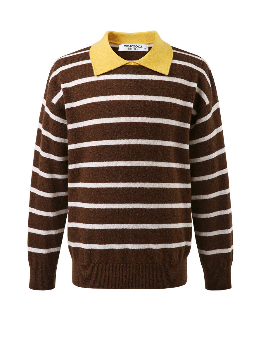 COMOBOCA 100% Wool Kids' Striped Collar Sweater