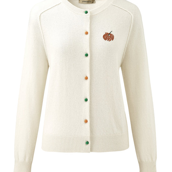 COMOBOCA 100% Cashmere Women's Pumpkin Embroidery Knit Cardigan